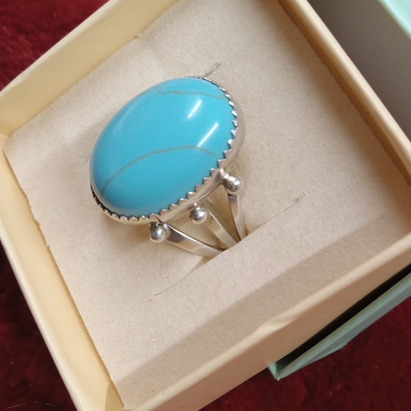VTG Sterling Silver Navajo Cecil Henry Handmade Turquoise Ring Size 10.25 - Picture 7 of 11